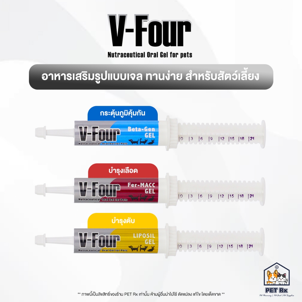 V-Four [แท้ ] เจลเสริมอาหารสำหรับสัตว์เลี้ยง รูปแบบก้างปลา Beta-Gen / Liposil / Fer-MAAC Gel 21g.