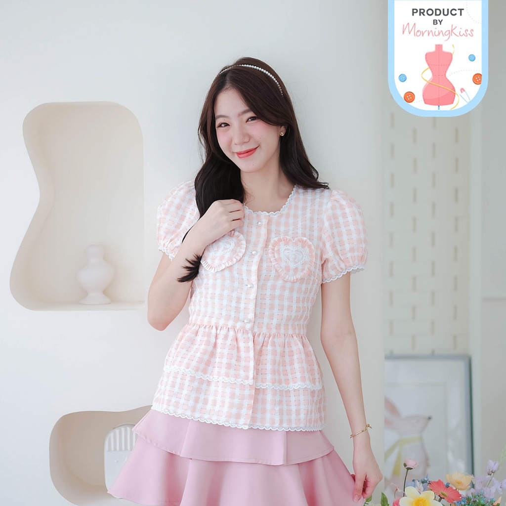 03-329 เสื้อแขนสั้นลายตาราง Sophia Sweet Layer Blouse - 5 ไซส์
