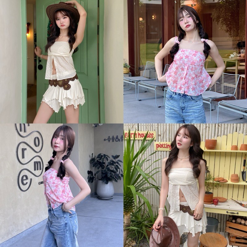 𝘚𝘶𝘯.𝘵𝘶𝘳𝘥𝘢𝘺 เสื้อสายเดี่ยวลายดอกไม้ รุ่น 𝐹𝑙𝑜𝑤𝑒𝑟 𝑟𝑎𝑖𝑛