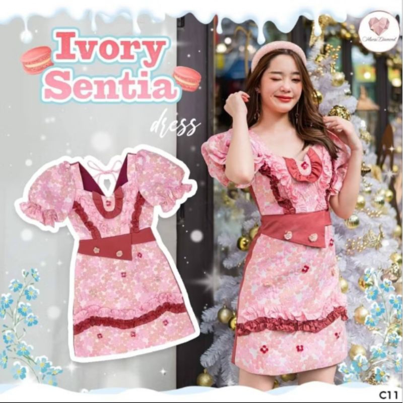 เดรสสั้น Ivory sentia Maria diamond sz.m มือสอง สีชมพู น่ารักมาก ผ้าทอนูน