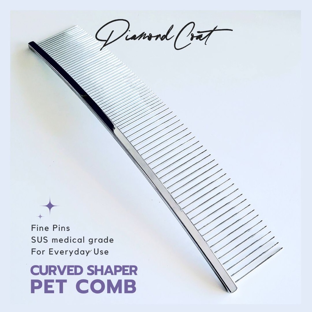 Diamond Coat Finest Curved Shaper Pet Comb 9.5" หวีสางขนสุนัข รุ่นโค้งทำทรงขนโค้งมน สำหรับสุนัข ขนาด 24x4 ซม.