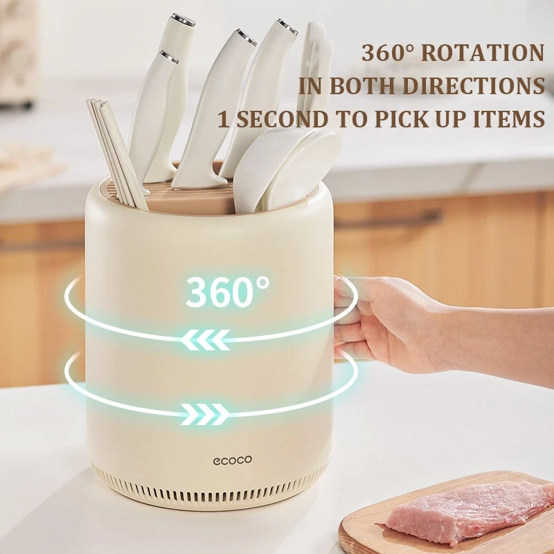 Ecoco ชั้นวางอุปกรณ์จัดระเบียบในครัว หมุนได้ 360° ถอดออกได้ ชั้นวางมีดซักได้