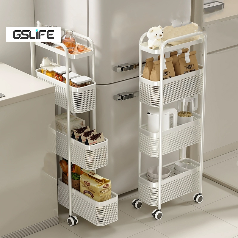 GSlife 3/4/5ชั้น ชั้นวางเครื่องสำอาง รถเข็นเ ชั้นวางของในครัว มีล้อ×4 เหมาะสำหรับช่องว่างแคบๆ