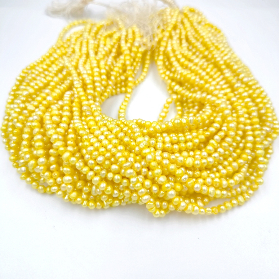ลูกปัดมุกแท้ (Pearl) ลักษณะเม็ดกลม (Round) ขนาด 4 mm – (LZ-0189 สีเหลือง)