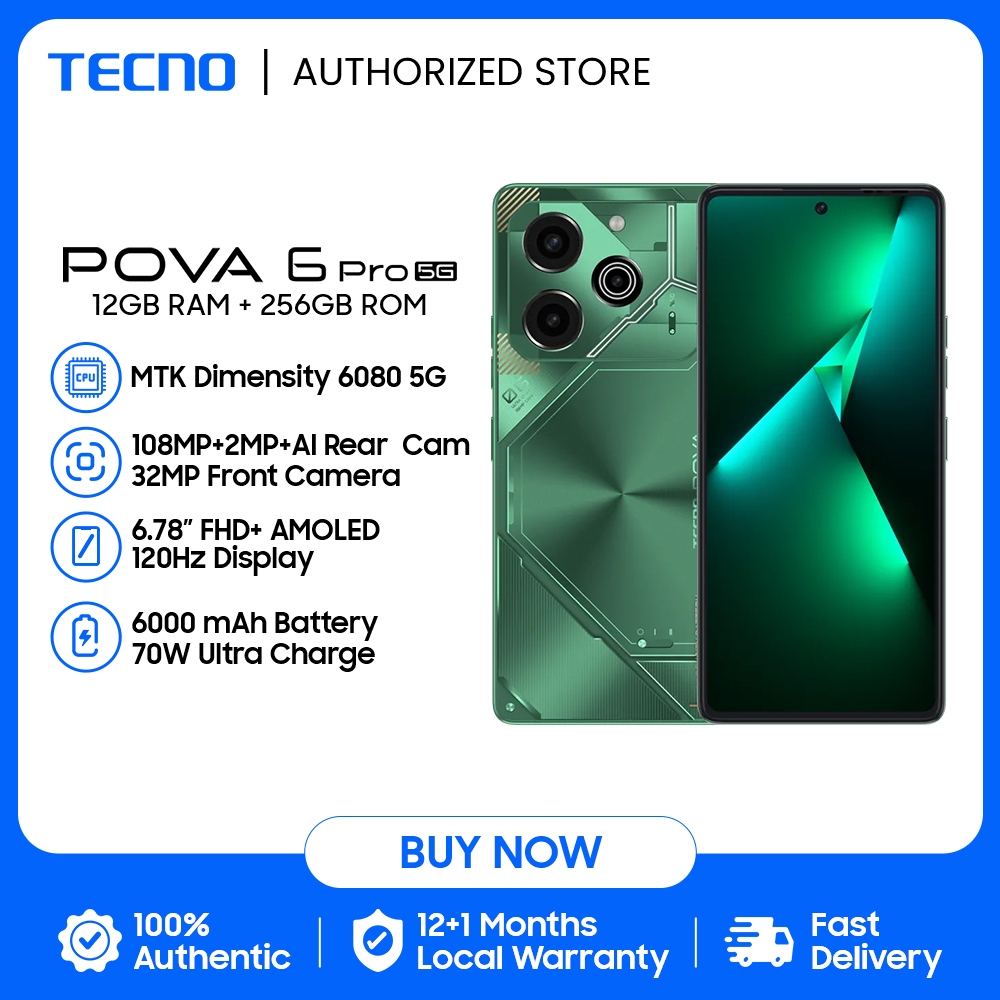 TECNO Pova 6 Pro 5G 16+256GB | 6000mAh 70W | หน้าจอ 120HZ AMOLED | 108MP |24+256รอส่งภายใน7วัน