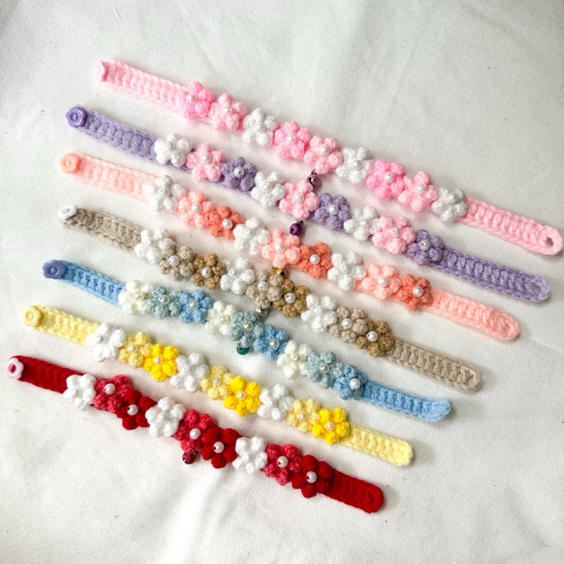 ปลอกคอถักสัตว์เลี้ยง ปลอกคอแต่งดอกไม้ Pet collar ปลอกคอแมว สุนัข