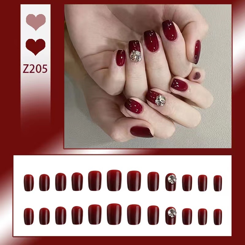 คริสต์มาสปีใหม่สีแดงเล็บปลอมสำเร็จรูป[DD205]24 ชิ้น พร้อมส่ง