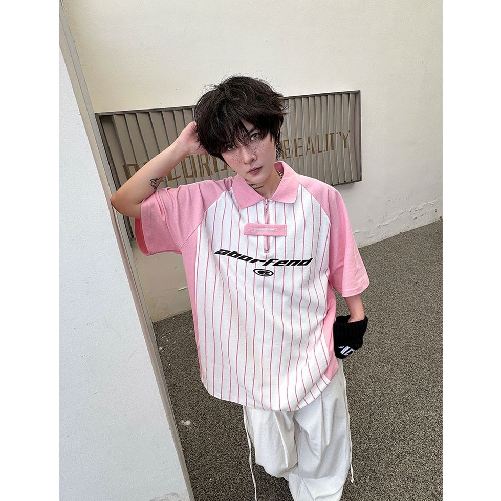 CLIFF สไตล์ย้อนยุคของอเมริกา การเคลื่อนไหว เสื้อโปโล การเลือก แขนสั้นลายทาง คู่รัก สถาบันลม - รูปที่ 3