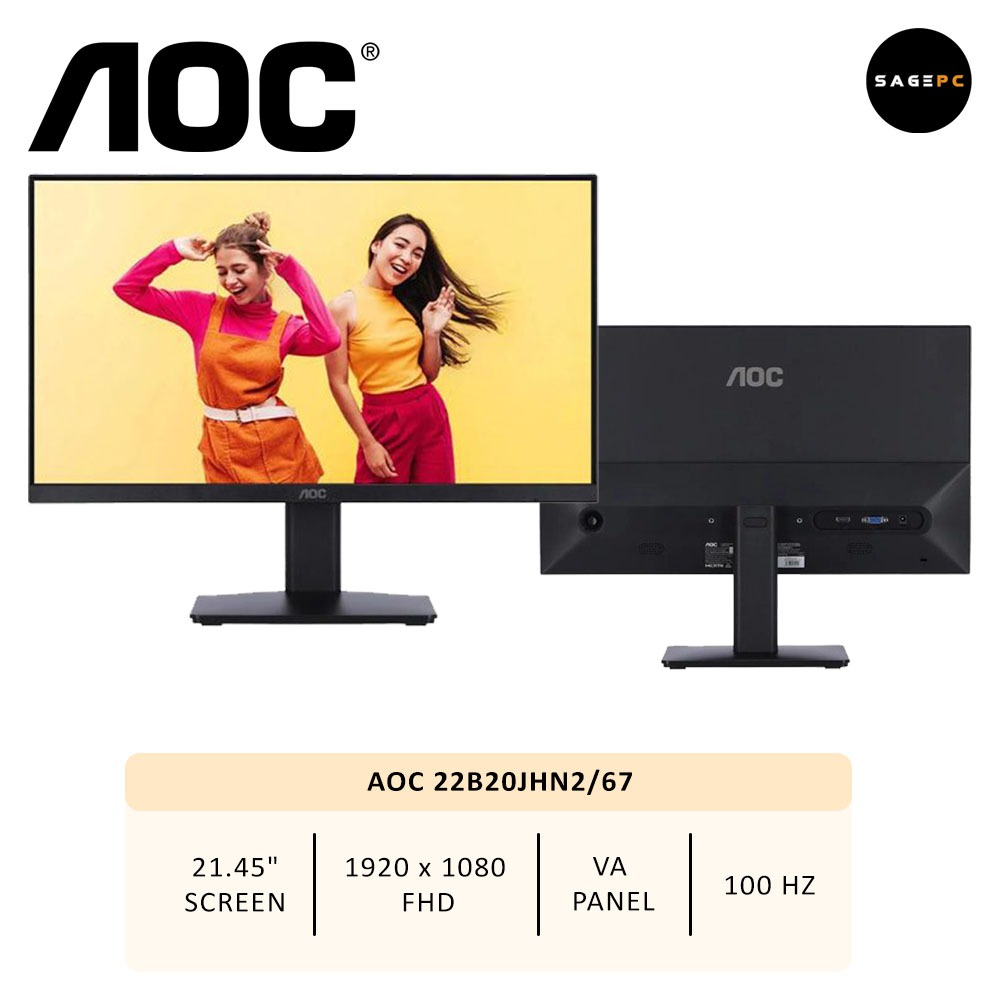❗⚡️ถูกสุด⚡️❗จอคอม MONITOR (จอมอนิเตอร์) AOC 22B20JHN2/67 21.45 นิ้ว VA FHD Monitor 100Hz