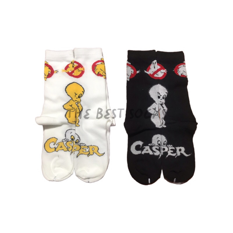 ถุงเท้าสตรีท แฟชั่น ลายCASPER ขาว- ดำ FREE SIZE
