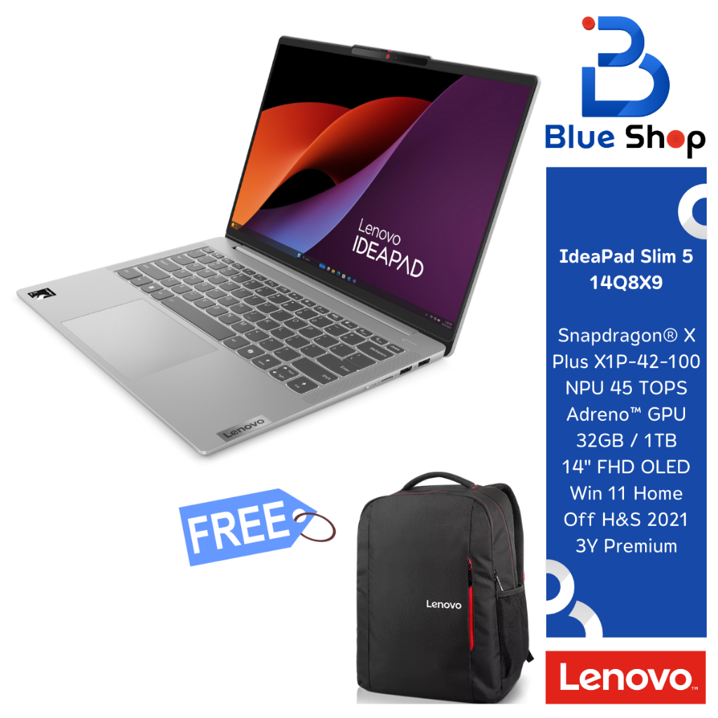IdeaPad Slim 5 14Q8X9 โน้ตบุ๊คบางเฉียบพลังAI Copilot+ PC สำหรับมืออาชีพและครีเอเตอร์ 83HL001KTA