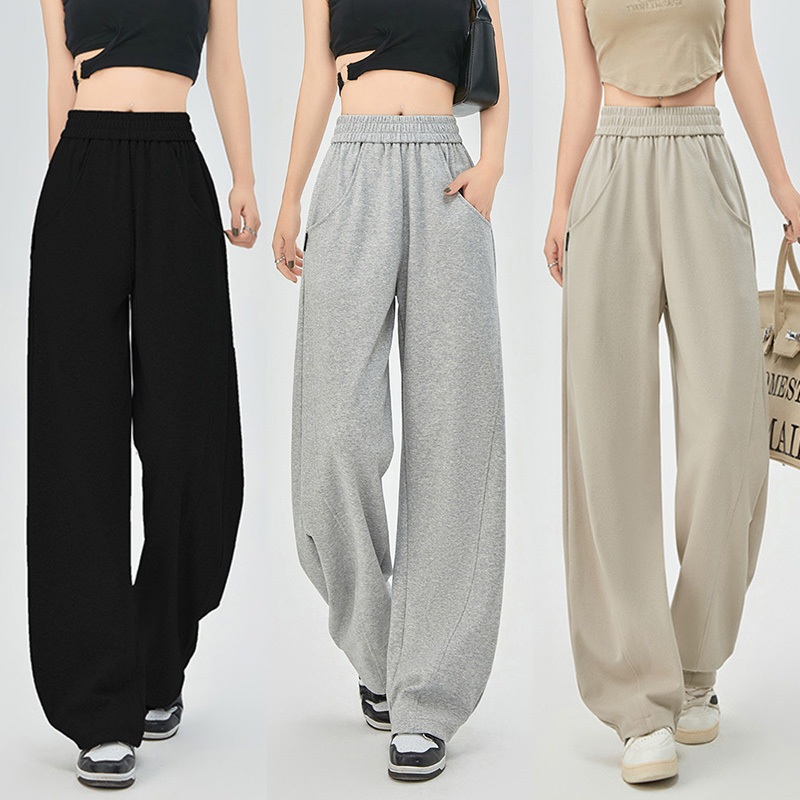 มีไซส์ S-2XLกร✨ผู้หญิงกางเกงลำลอง✨กางเกงเอวสูง กางเกงวอร์ม เอวยางยืด เส้นเยื่องเพิ่มความพิเศษ พร้อมส่งจากกทม