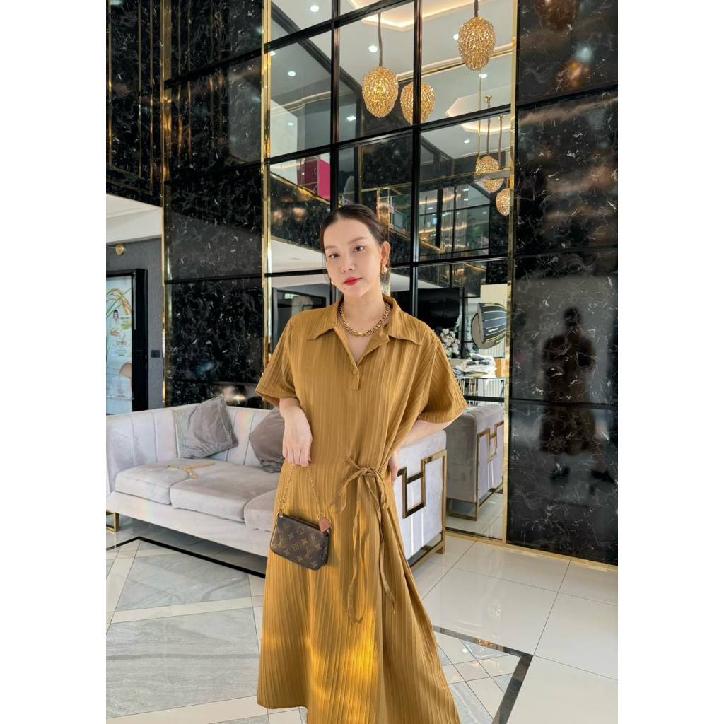 เดรสคอปกผูกเอว ใส่พรางหุ่น สวยไฟลุกมากดีเทลน่ารัก ใส่สวย☺️ เนื้อเย็น ใส่สบาย อก46 พรางสะโพกเลยค่าา❤️E64 -Tinysherbet ราคา ถูกที่สุด ดีลบีเคเค แกลเลอรีภาพที่ 3