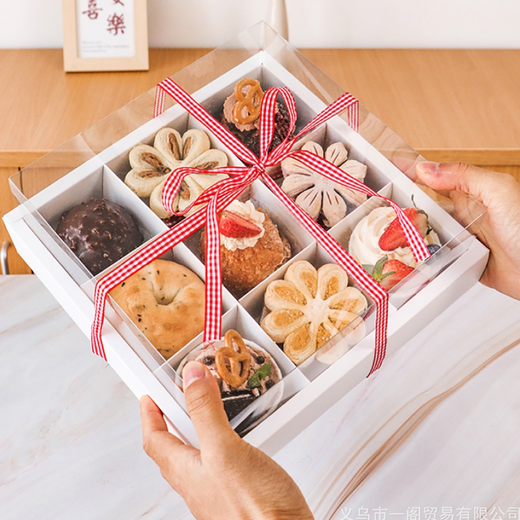 idopackage -กล่อง 9 ช่อง + หน้าต่างฝาใส PVC ทรงสูง กล่องใส่ขนม ใส่ของขวัญ แพ็คละ 1 ใบ