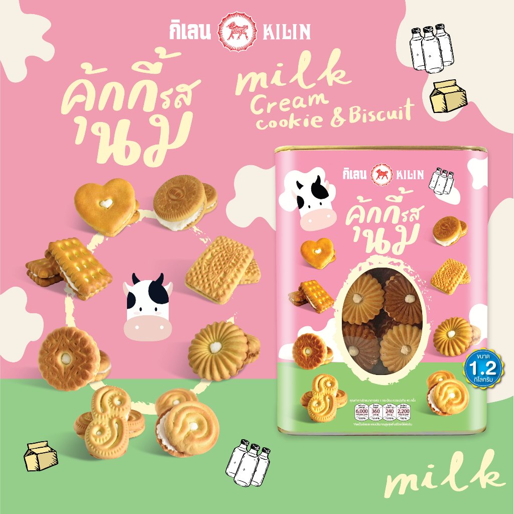 ขนมปังปิ๊บ กิเลน คุกกี้ทานตะวันรสนม น้ำหนักรวมปี๊ป 1.5 กิโลกรัม