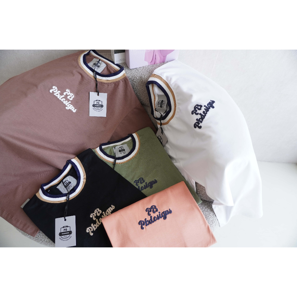 เสื้อยืดแขนสั้นPB DESIGN PB61 คอทอถัก ผ้าคอตตอนทรงตรง คอกลม S-3X