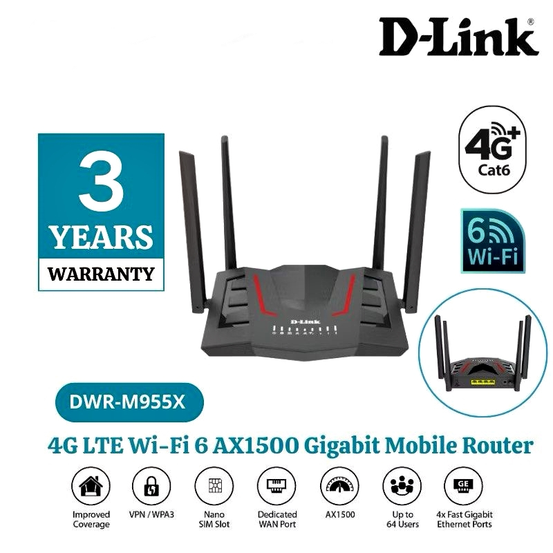 ⚡️เร้าเตอร์ใส่ซิม⚡️4G Router D-LINK (DWR-M955X) 4G LTE Wi-Fi 6 AX1500 Gigabit Mobile Router