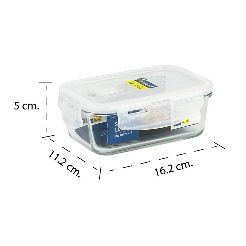 super lock กล่องถนอมอาหารแก้ว กล่องใส่อาหาร ทรงผืนผ้า เข้าไมโครเวฟได้ 11.2x16.2x5 ซม.