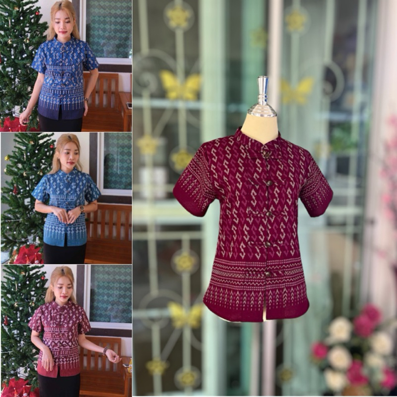 เสื้อลายขอ ทรงตรง ผ้าฝ้าย