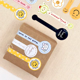 [พร้อมส่ง🇹🇭] สติ๊กเกอร์คาด "Thank you & Handmade" (แพค100ดวง) มีให้เลือก 18 แบบ