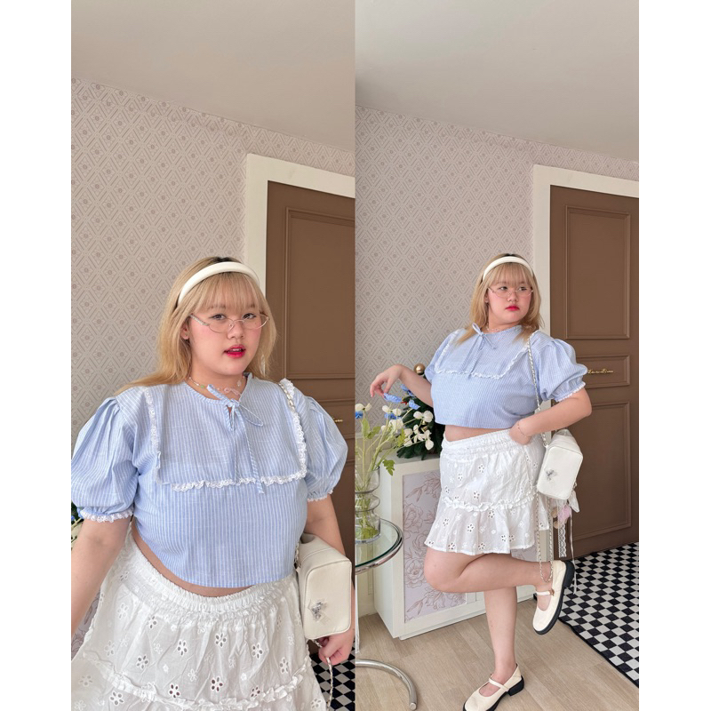 Alice cloudy ruff top ”เสื้อครอปลุคคุณหนูสาวอวบ“