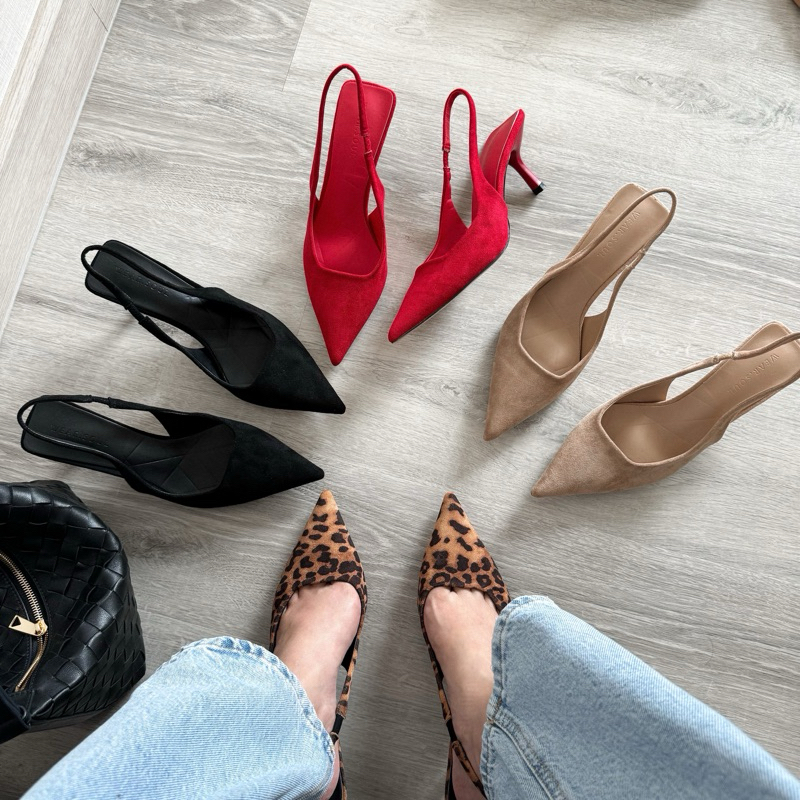 [ลายเสือ พร้อมส่ง / นต, ดำ, เบจ พรีออเดอร์] WEAR.SOUL #S573-Pointed Toe with Slingback รองเท้าทรงหัวแหลมรัดส้น
