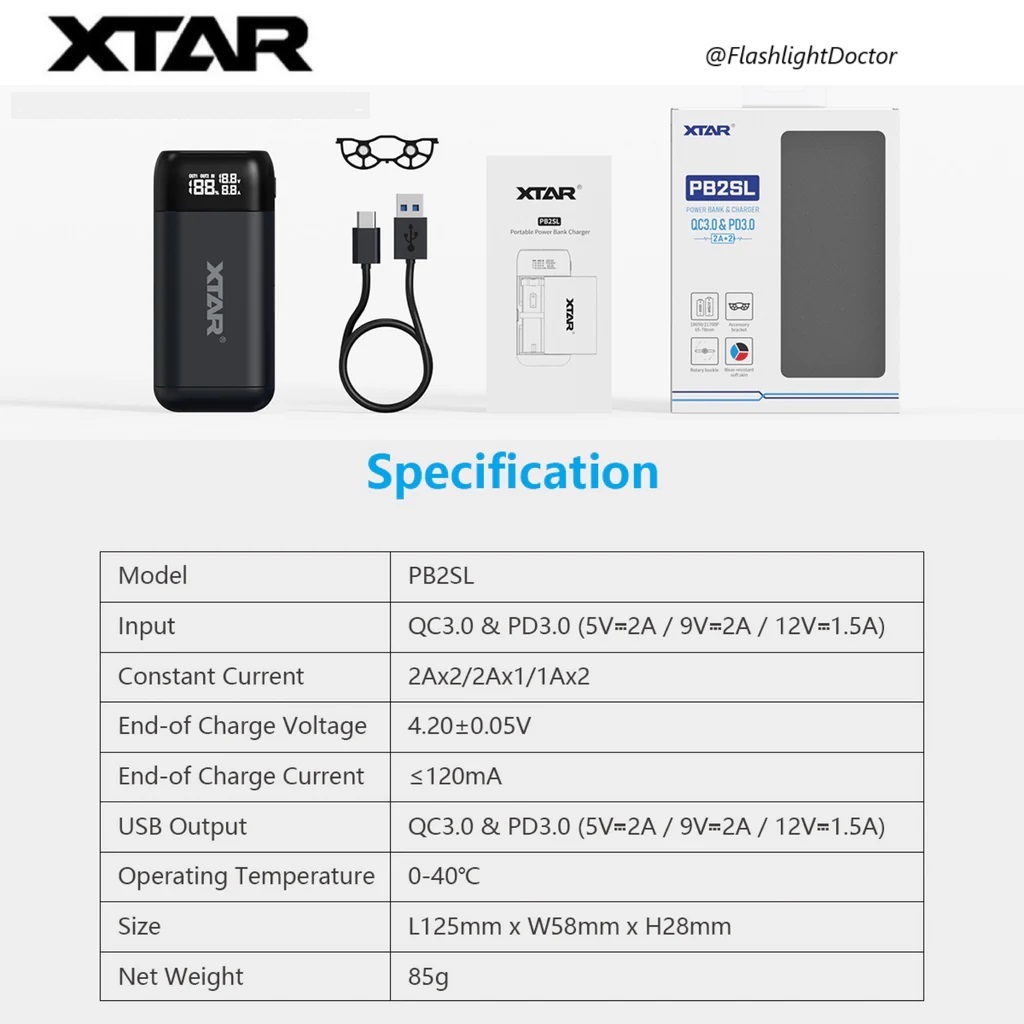 XTAR PB2SL Portable Charger  QC3.0 & PD3.0