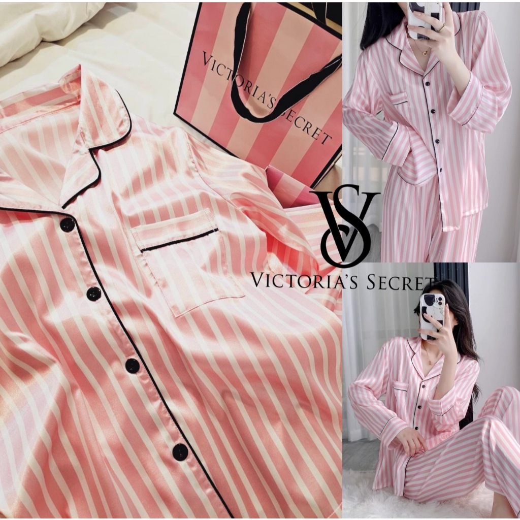 ❌พร้อมส่ง ส่งไว❌ชุดนอน V Pink Pajamas (แขนยาว-ขายาว)