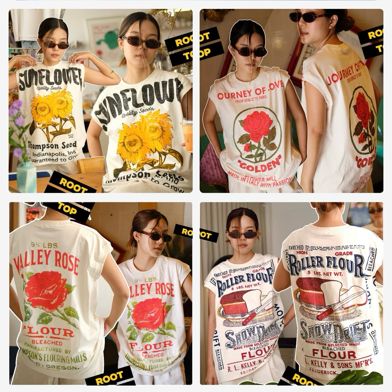 Root Top 🍞 เสื้อแขนกุดสกรีนลาย สกรีนหน้า-หลัง