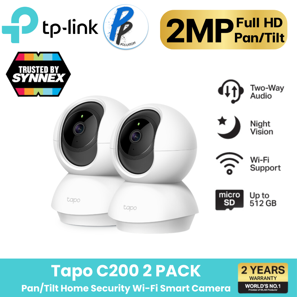TP-Link Tapo C200 [แพ็คคู่สุดคุ้ม] กล้อง Wifi ความละเอียด Full HD 1080p หมุนได้ ซูมได้ มีไมค์มีลำโพงในตัว คุยโต้ตอบกัน