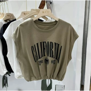 พร้อมส่งในไทย**เสื้อยืดเอวจั๊มยางยืด เสื้อแขนสั้น ผ้าโพลี สกรีนลายด้านหน้า Y159