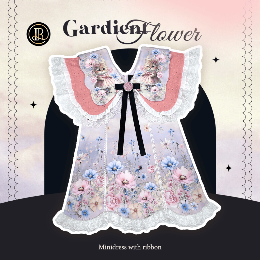 BS95 BLT SPECIAL COLLECTION เดรสน้องแมวสวนดอกไม้ปกแต่งระบายๆน่ารัก ใส่เที่ยวคาเฟ่