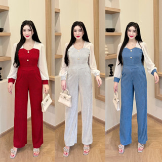 สินค้าพร้อมส่ง ชุดเซตยาวผ้าเปลือกไม้ลายริ้ว เสื้อผ้าเปลือกแข…