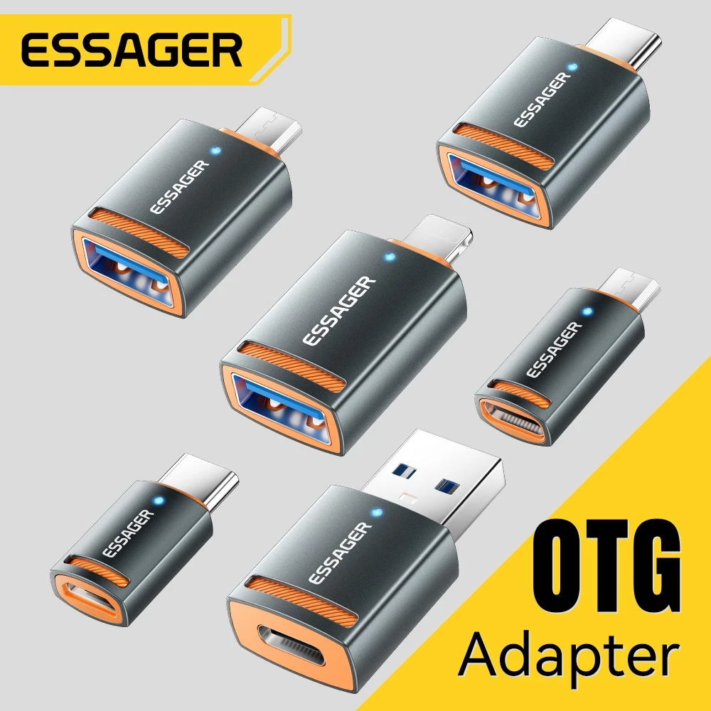 Essager อะแดปเตอร์ OTG USB เป็น Type-C Micro USB เป็น L 5A 2A ชาร์จเร็ว ถ่ายโอนข้อมูล