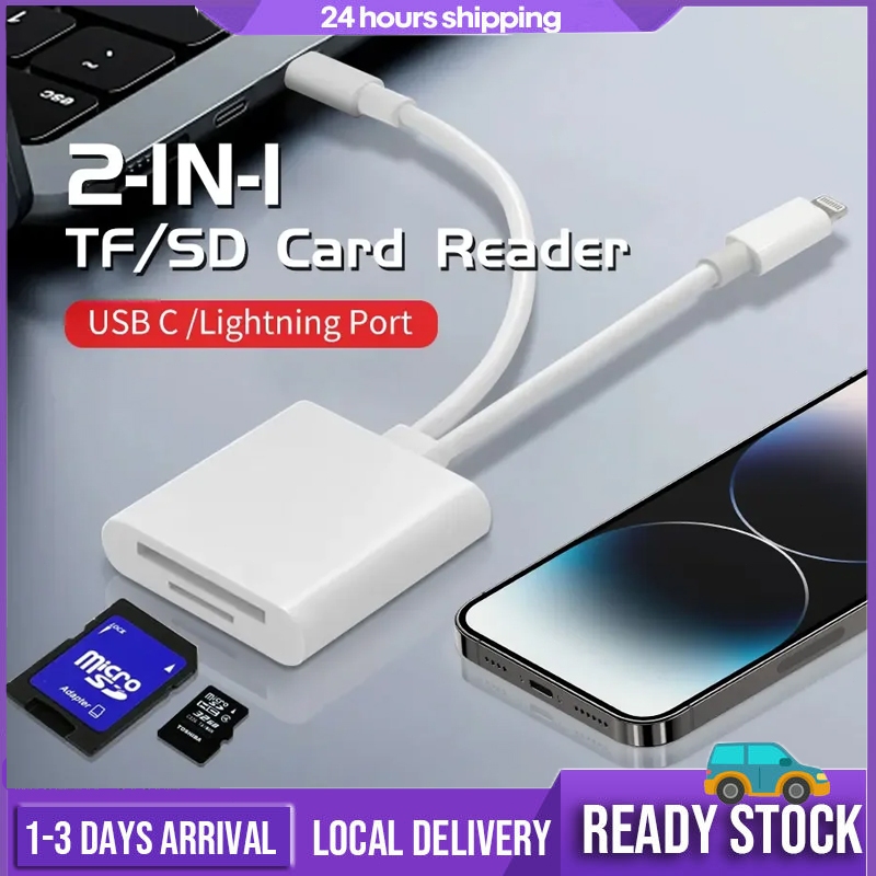 OTG โทรศัพท์มือถือ Lightning/Type-C/USB เครื่องอ่านการ์ดคอมพิวเตอร์ SD+TF การถ่ายโอนภาพถ่ายของกล้อง Camera card reader