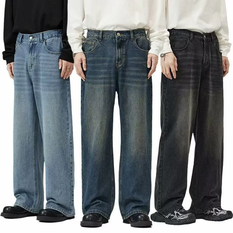 Baggy Jeans กางเกงยีนส์ทรงหลวมสไตล์เกาหลี เย็นสบาย จัดส่งรวดเร็ว กางเกงยีนส์baggy สีดํา