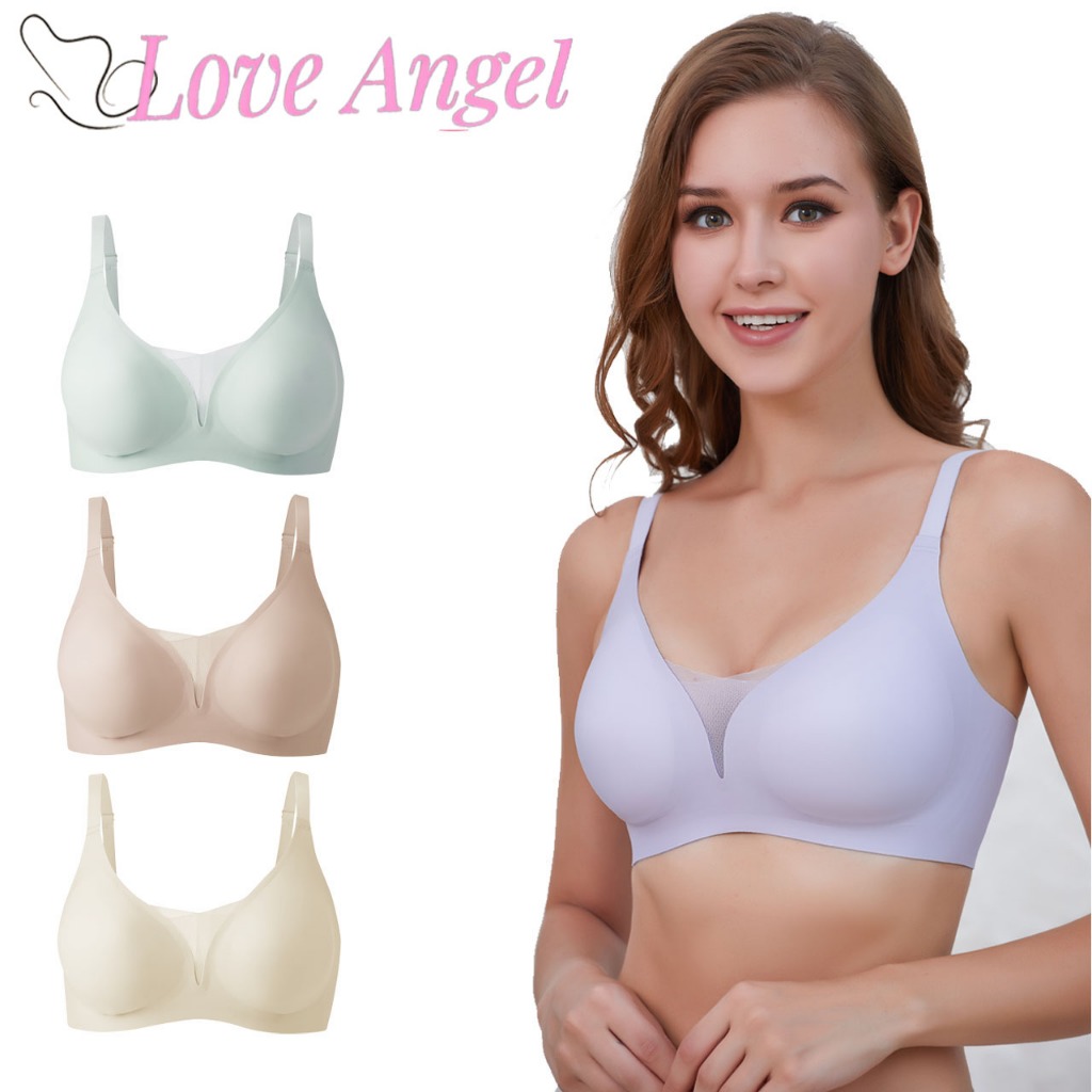 Love Angel เสื้อชั้นใน บราแบบตะขอหลังสำหรับฤดูร้อน เนื้อผ้าเย็นสบาย พร้อมฟองน้ำเสริมบางนุ่ม ดีไซน์ไขว้ตาข่ายโปร่งเบา D14