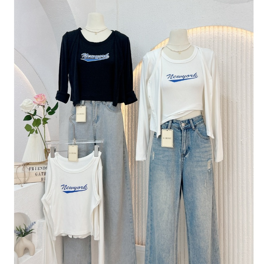 เสื้อแขนยาว เสื้อกันหนาวผู้หญิง งาน 2 ชิ้น (เสื้อกล้าม + แขนยาว) ไหมพรม งานน่ารัก ป้าย G-rose (G001)