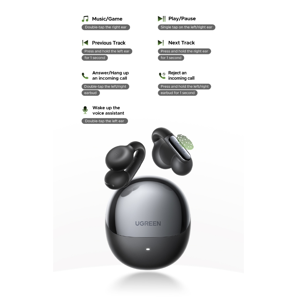 Ugreen HiTune S5 หูฟังไร้สายบลูทูธ 5.4 หูฟังเกี่ยวหูไร้สาย ใช้งานง่าย เสียงชัด พร้อมไมค์ในตัว รุ่น WS210