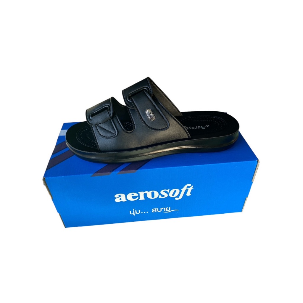 aerosoftนุม...สบาย*รองเท้าแตะสวมPU*แอโรซอลรุ่นMA4142สีดำSIZE39-43