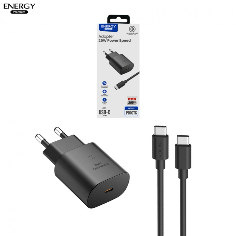 HSPD09-TC : ชุดชาร์จ Support SMA05s/A05 PD25W Port Type C +Cable C to C Model:HSPD09[HPD-02] สีดำ