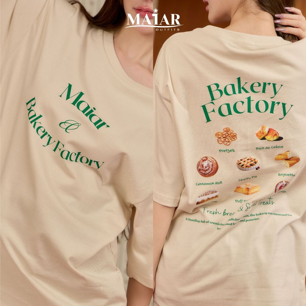 Maiar เสื้อยืดคอกลม โอเวอร์ไซส์  T-Shirt Oversized Unisex : Bakery Factory Collection - The Bread Basket
