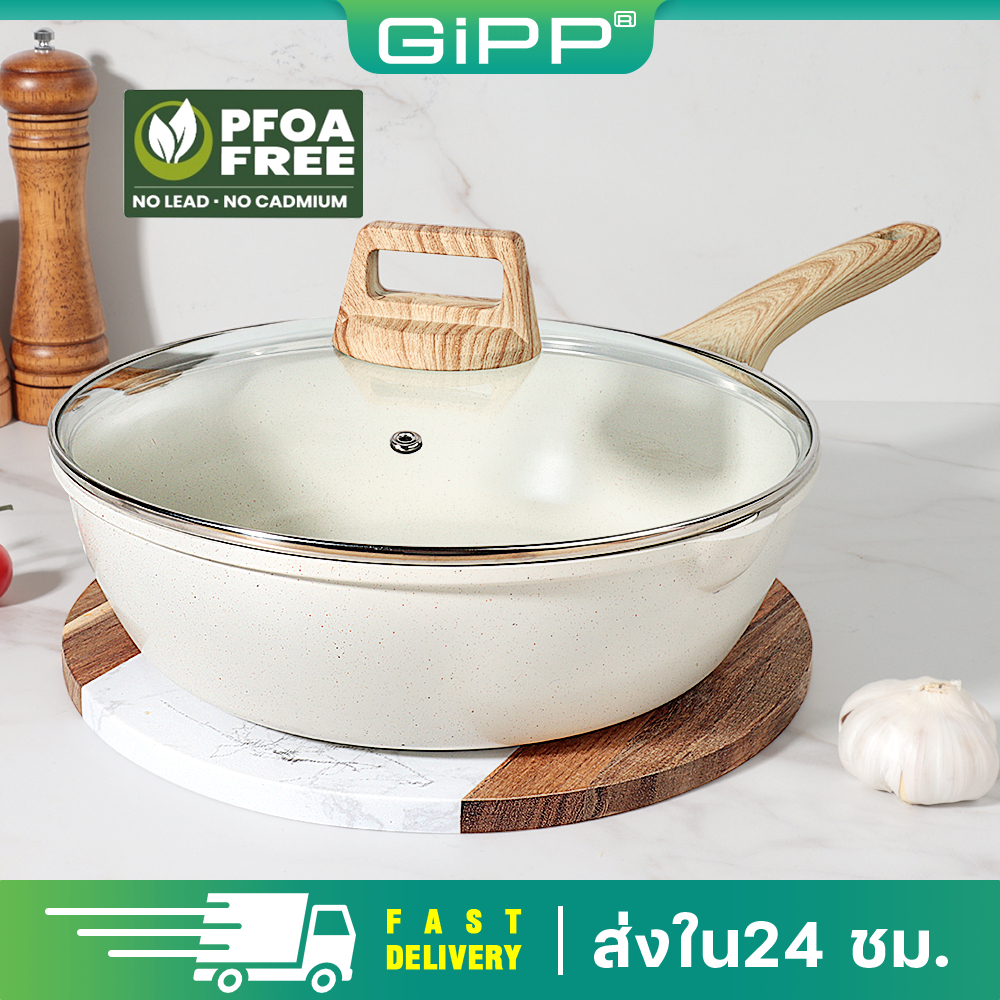 （พร้อมส่ง）GiPP กระทะมีฝา 24/28ซม. กระทะทอด กระทะผัดแบบไม่ติดกระทะ หม้อกระทะเหมาะสำหรับเตาทั้งหมด