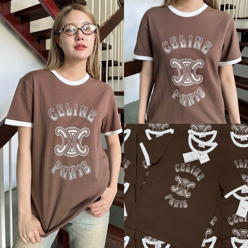 CL T-Shirt เสื้อยืดคอกลมแขนสั้นแบรนด์รุ่นใหม่ ดีเทลตัดสีขอบเสื้อและแขนทูโทน น่ารักมาก ใส่ยังไงก็เป๊ะ