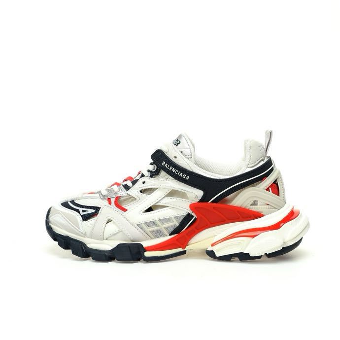 BALENCIAGA Track 2 Sneakers"Light Grey/Black/Red"รองเท้าผ้าใบสไตล์วินเทจ" 68615 W3AE2 1248