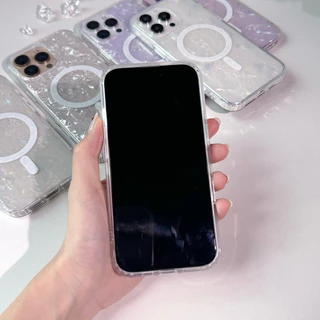 [i17]พร้อมส่ง🧊 T5S192 เคสน้ำแข็งกากเพชรชาร์จไร้สาย Rainbow Glitter Ice เคสแม่เหล็ก ✨เคสไอโฟน for iphone11-17air,17Promax