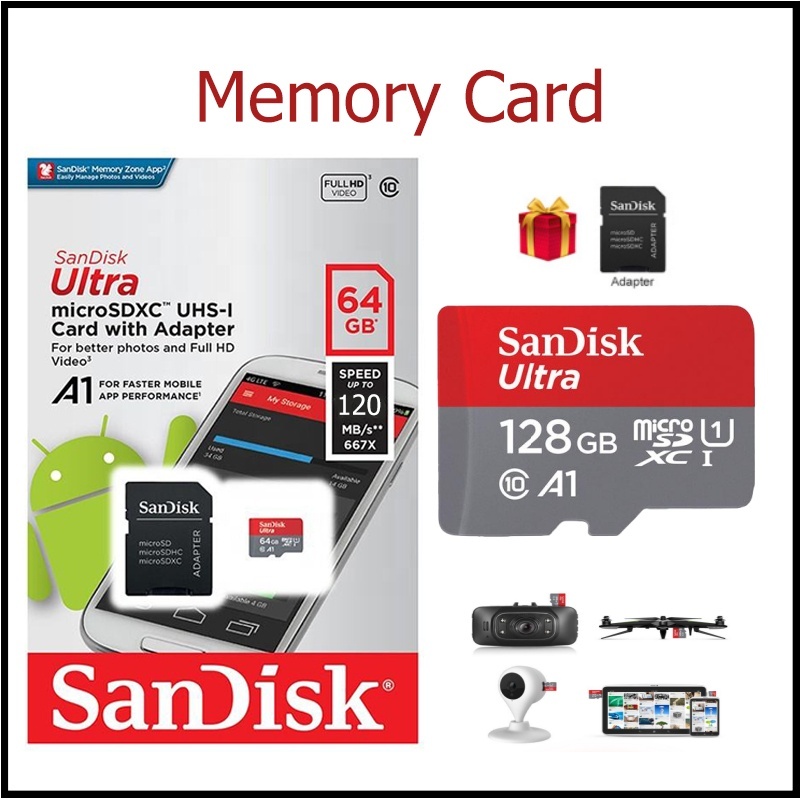 Sandisk การ์ดหน่วยความจํา 128GB 64GB 32GB A1 การ์ด Micro SD Class 10 UHS-1 TF แฟลชการ์ดสําหรับ Samrtphone/PC