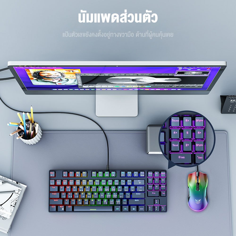 Onikuma Haru Lite Gaming Keyboard Mini RGB  คีย์บอร์ดเกมมิ่ง แป้นพิมพ์ภาษาไทย ปุ่ม Blue Switch