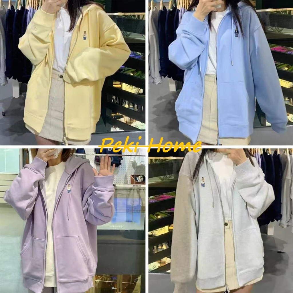 เสื้อฮู้ดผู้หญิงแขนยาวสำหรับฤดูใบไม้ร่วงและฤดูหนาว มีฟลีซด้านใน สไตล์เกาหลี
