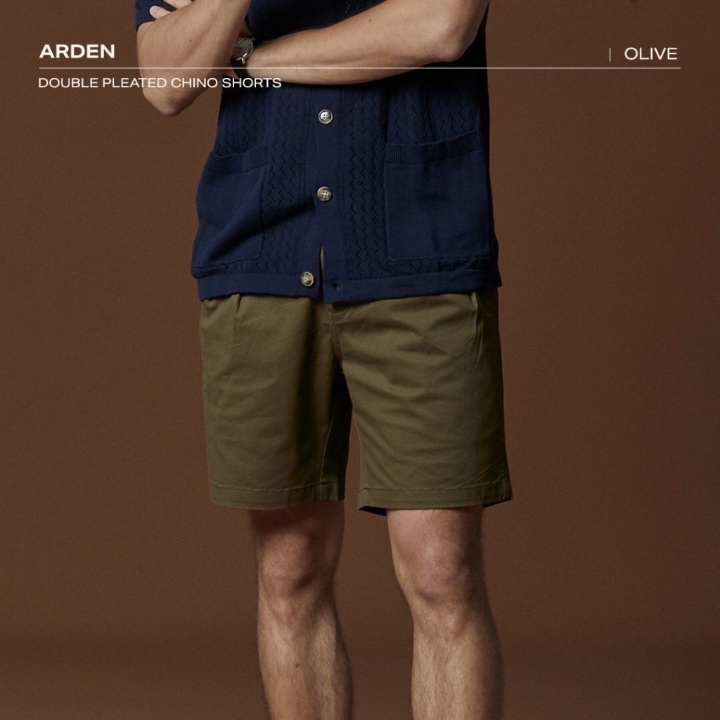 TWENTYSECOND กางเกงขาสั้น ผ้าชิโน มีจีบ รุ่น Arden Double Pleated Shorts - เขียว / Olive